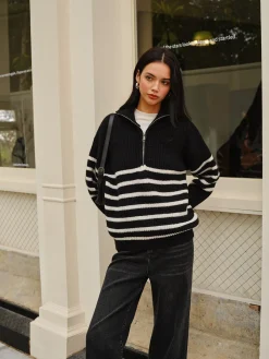 Half-Zip Striped Sweater