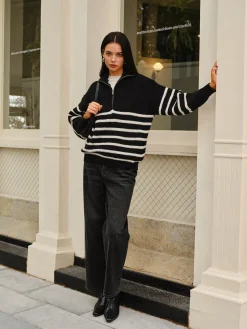 Half-Zip Striped Sweater
