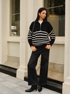 Half-Zip Striped Sweater