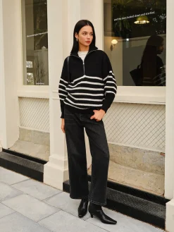 Half-Zip Striped Sweater