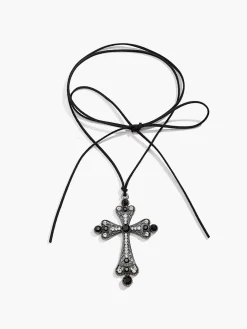 Halloween Rhinestone Cross Pendant Necklace