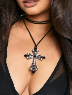 Halloween Rhinestone Cross Pendant Necklace