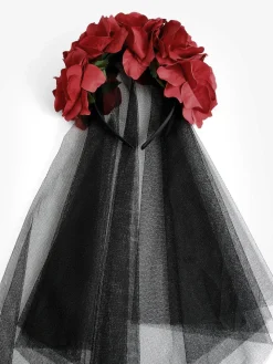 Halloween Rose Flower Black Mesh Headband