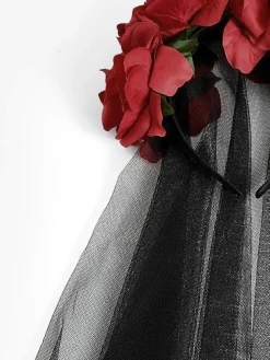 Halloween Rose Flower Black Mesh Headband
