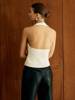 Halter Backless Lace Up Sweater Vest