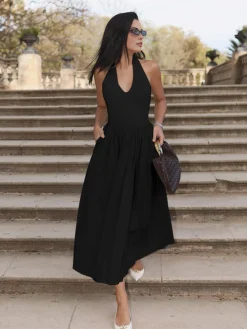 Halter Backless Pockets Dress