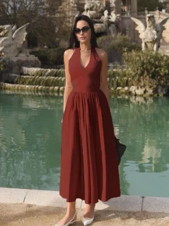 Halter Backless Pockets Dress