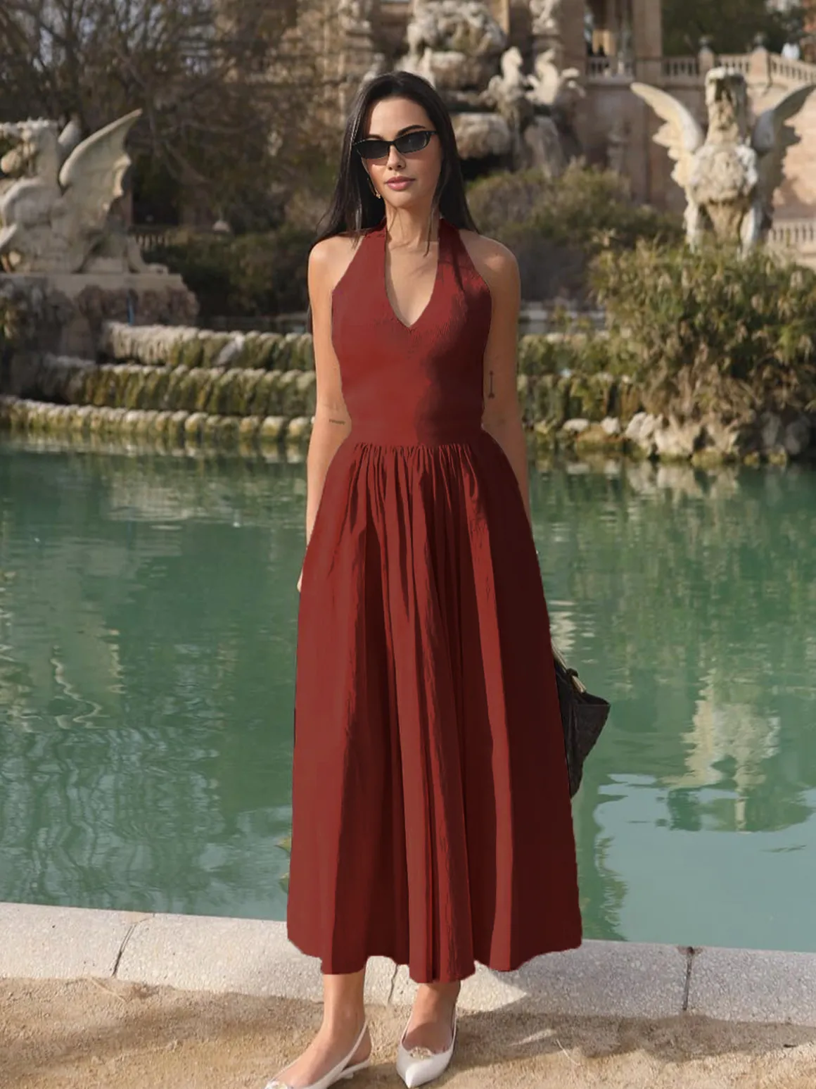 Halter Backless Pockets Dress