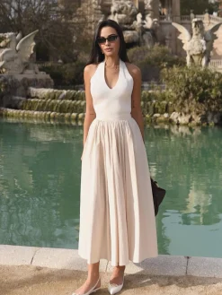 Halter Backless Pockets Dress