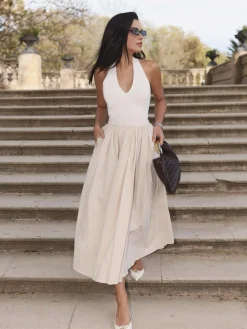 Halter Backless Pockets Dress