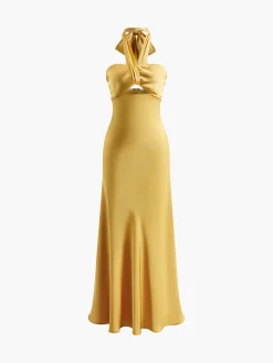 Halter Backless Satin Long Dress