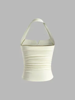 Halter Pleated Ribbed Tank Top