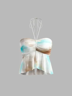 Halter Pleated Ruffle Cami Top