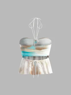 Halter Pleated Ruffle Cami Top