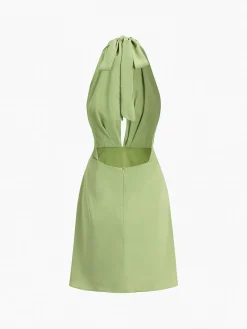 Halter Ruched Open Back Short Dress