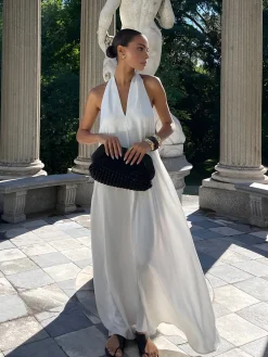Halter V-Neck Sleeveless Long Dress