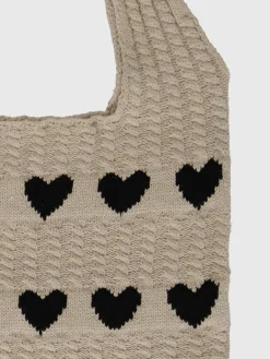 Heart Pattern Knit Shoulder Bag