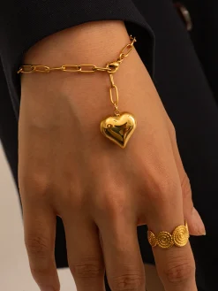Heart Pendant Chain Link Bracelet