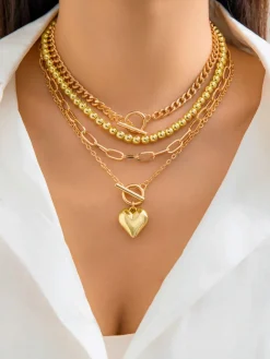 Heart Pendant Multi Chain Necklace