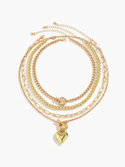 Heart Pendant Multi Chain Necklace