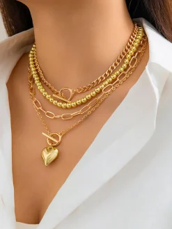 Heart Pendant Multi Chain Necklace