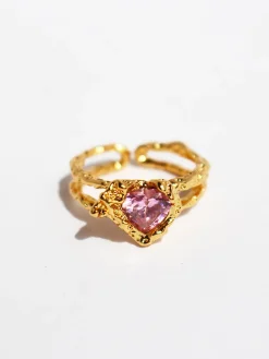 Heart Rhinestone Adjustable Open Ring