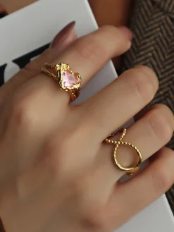 Heart Rhinestone Adjustable Open Ring
