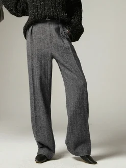 Herringbone Pockets Wide Leg Dress Pants