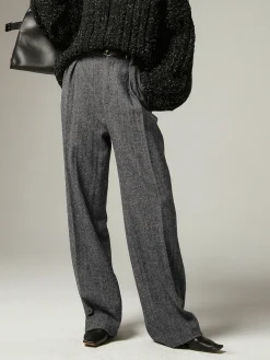 Herringbone Pockets Wide Leg Dress Pants