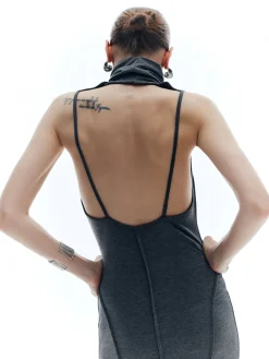 High Neck Backless Solid Dress