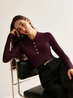 High Stretch Lapel Knit Top