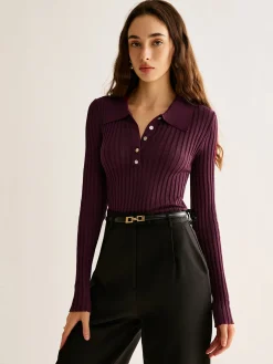 High Stretch Lapel Knit Top
