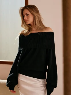 High Stretch Off-Shoulder Shift Sweater