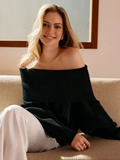 High Stretch Off-Shoulder Shift Sweater