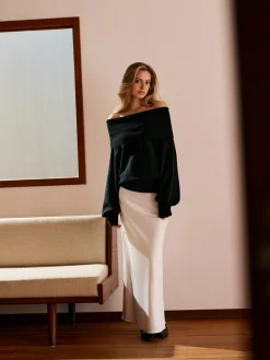 High Stretch Off-Shoulder Shift Sweater