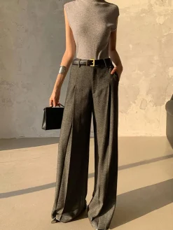 High Waist Pleated Pants Without Belt