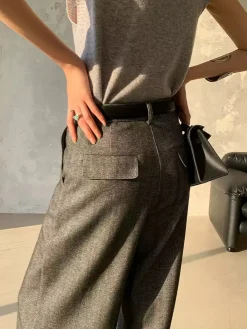 High Waist Pleated Pants Without Belt