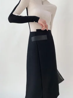 High Waist Tweed Asymmetric Wrap Midi Skirt