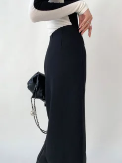 High Waist Tweed Asymmetric Wrap Midi Skirt