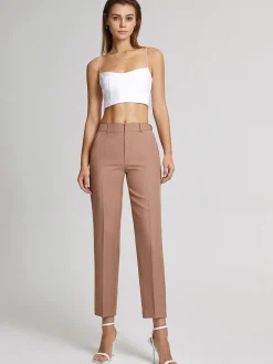 High Waisted Cropped Skinny Straight Leg Trousers