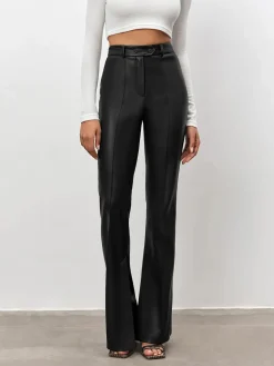 High Waisted Leather Straight Leg Flare Pants