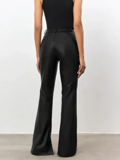 High Waisted Leather Straight Leg Flare Pants