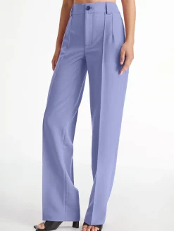 High Waisted Pleat Front Solid Colored Straight Leg Trousers