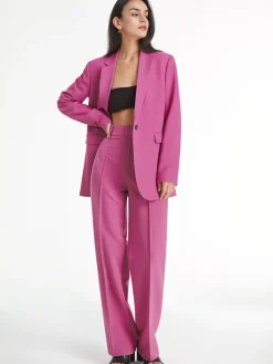 High Waisted Pleat Front Solid Colored Straight Leg Trousers