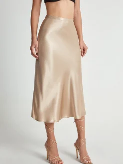 High Waisted Satin Flowy Midi Skirt