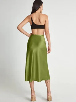 High Waisted Satin Flowy Midi Skirt