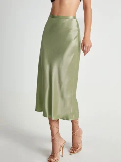 High Waisted Satin Flowy Midi Skirt