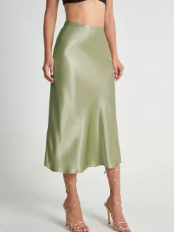 High Waisted Satin Flowy Midi Skirt