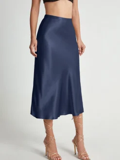 High Waisted Satin Flowy Midi Skirt