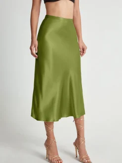 High Waisted Satin Flowy Midi Skirt